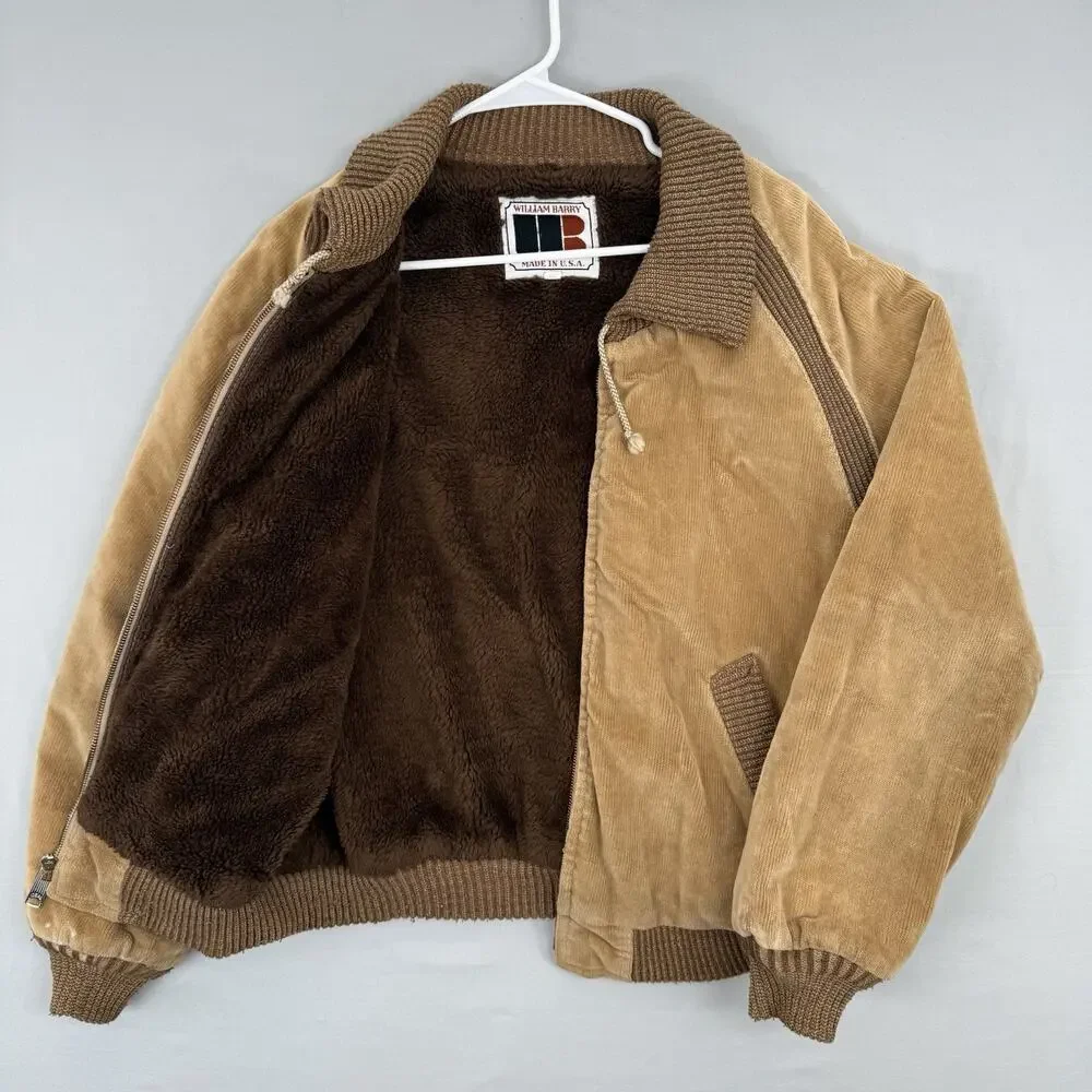 Vintage Corduroy Flight Bomber Jacket 70s Brown WIlliam Barry Sz 40 Lined Coat